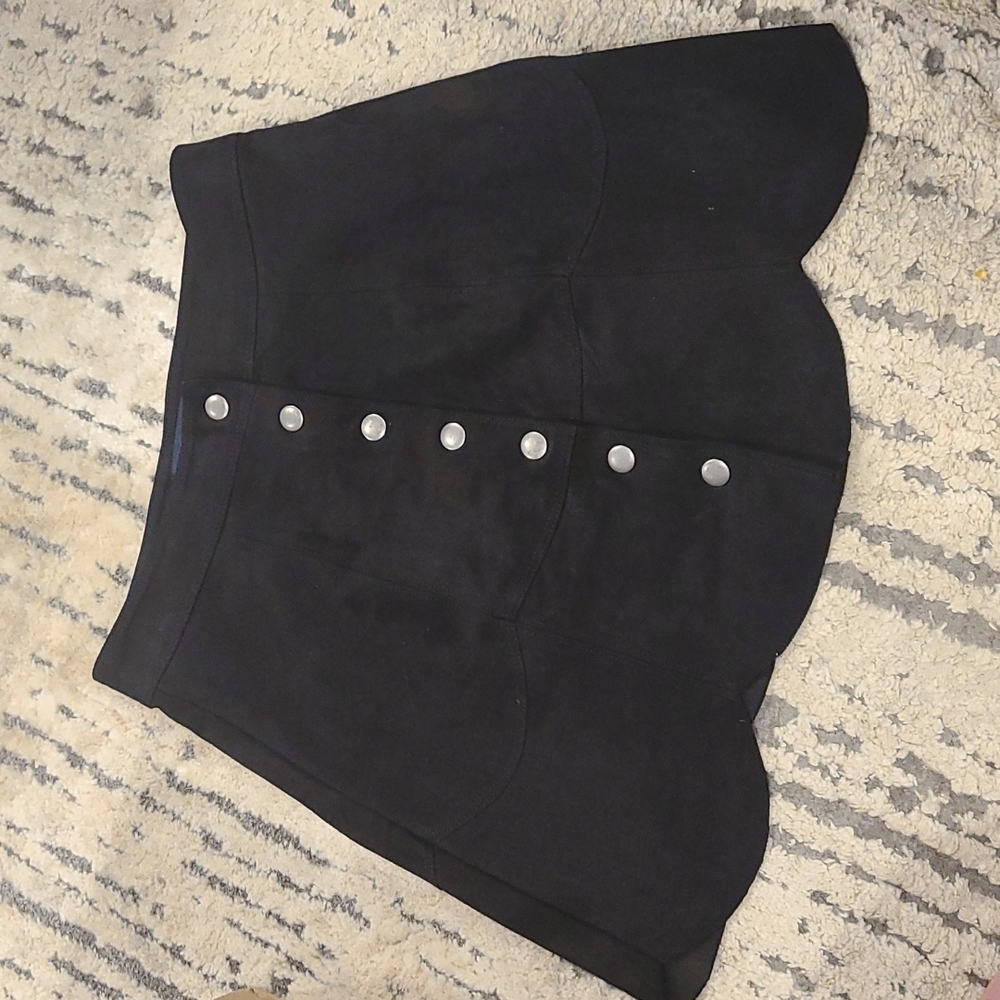 American Eagle Black Faux Suede button up scalloped Mini Skirt